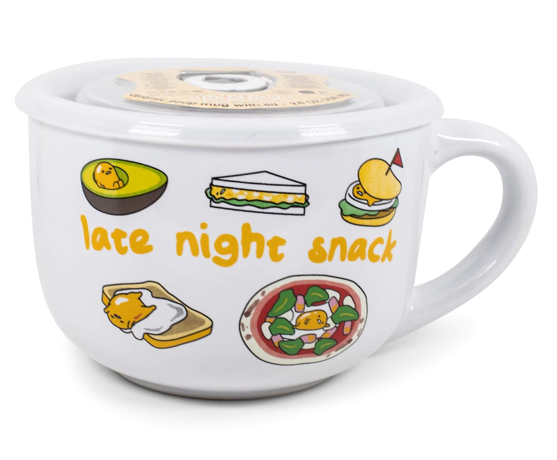 Taza de Sopa de Cerámica Silver Buffalo Sanrio Gudetama con Tapa Ventilada de Plástico 710 cc