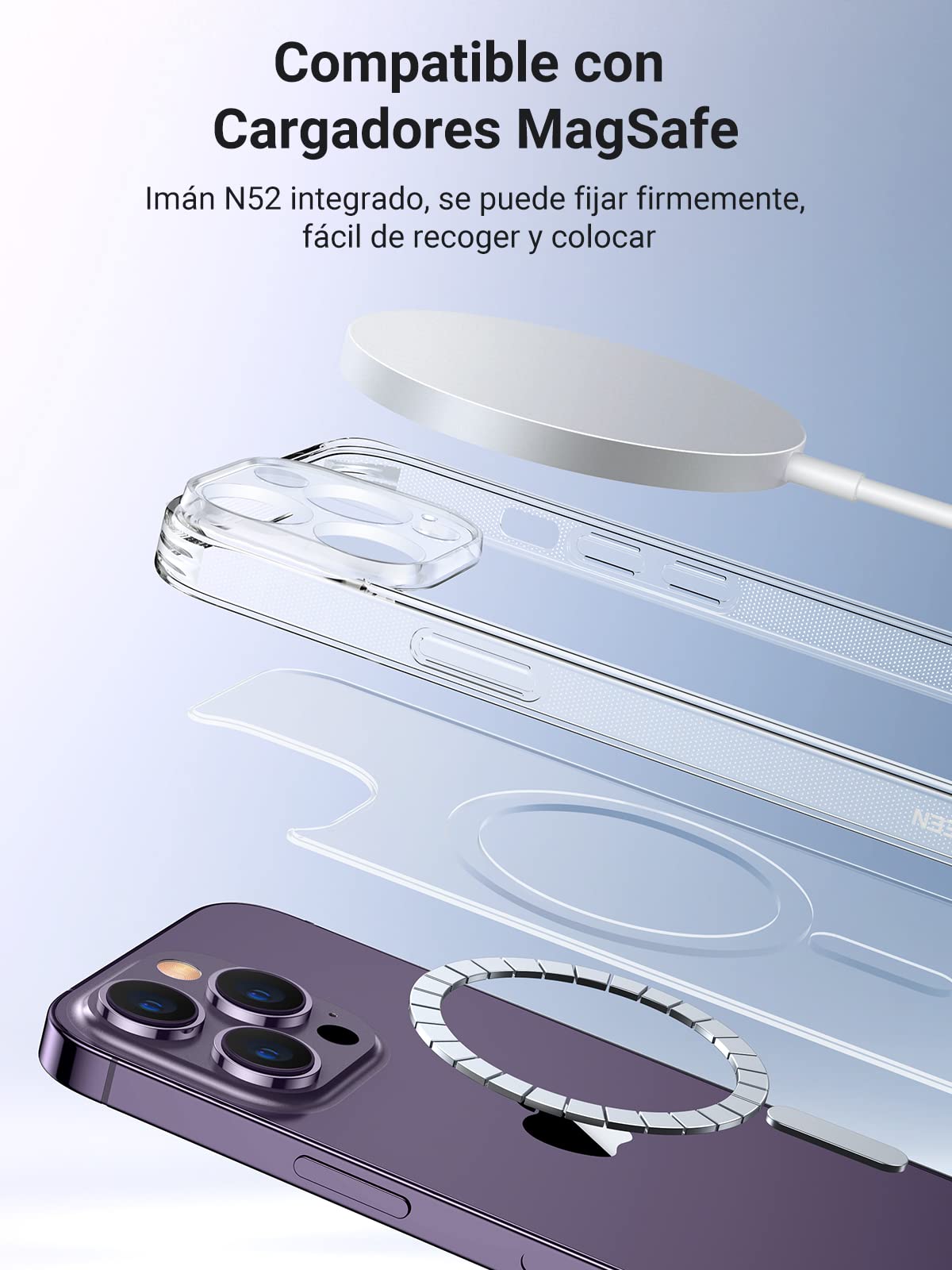 Funda para iPhone 14 Pro MAX UGREEN Transparente con Bolsa de Aire Magnética Ultra Delgado Anti-Caída de Carga Inalámbrica