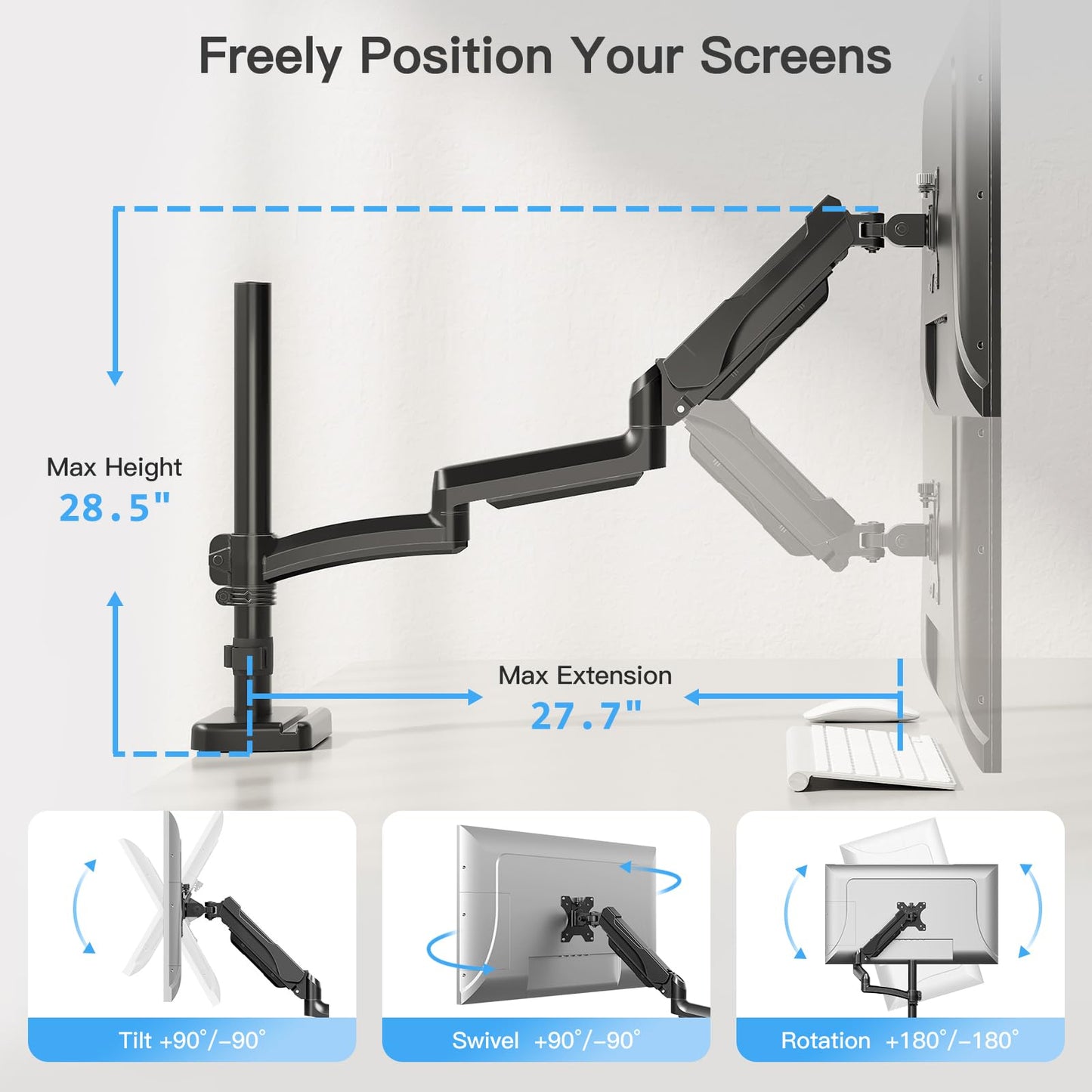 Brazo de Monitor Mountup Negro Extra Largo de 27 Pulgadas para Monitores de 13-32 Pulgadas