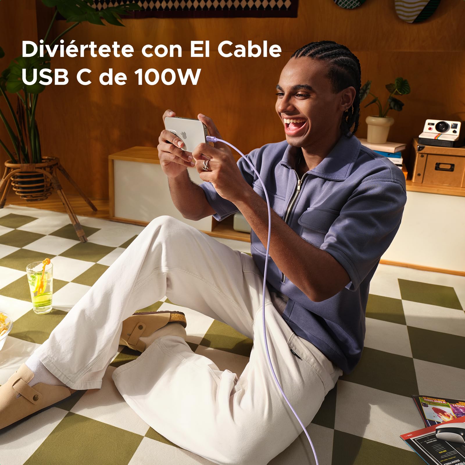 Cable USB C UGREEN Púrpura Carga Rápida PD 3.0 100W 2M Compatible con MacBook Pro Air, iPad, iPhone, Galaxy, Pixel