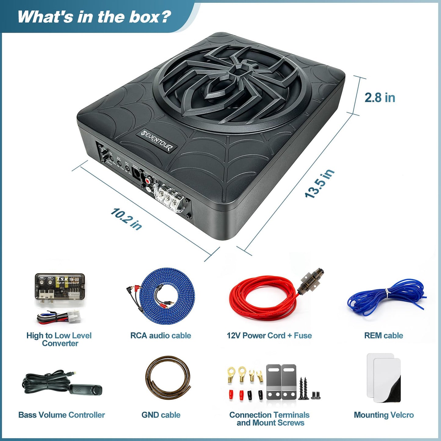 Seventour Subwoofer delgado de 1200 W de 10 pulgadas con asiento para coche, subwoofer de audio para coche/camión con amplificador integrado, paquete combinado de amplificador, con luz LED RGB