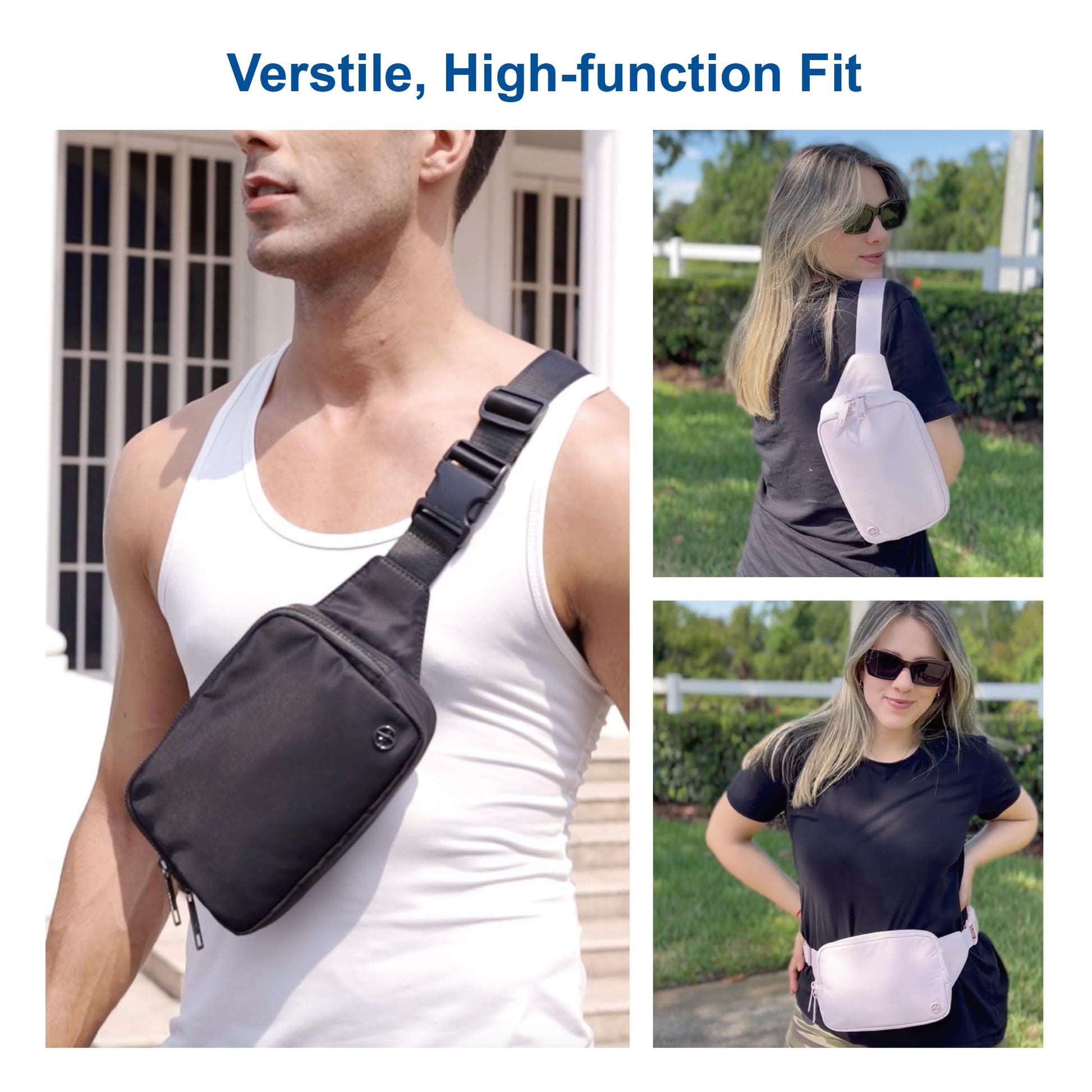 Riñonera Pander Negro Onyx Grande Impermeable con Correa Ajustable para Mujeres y Hombres