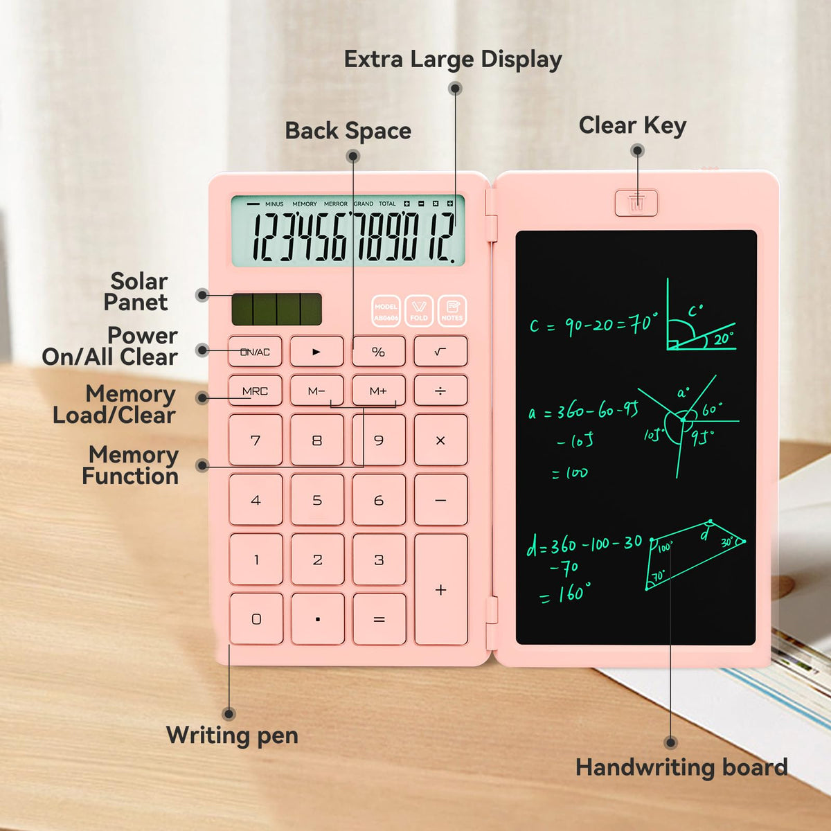 Calculadora de Escritorio ROATEE Rosa con Bloc de Notas LCD para Niñas
