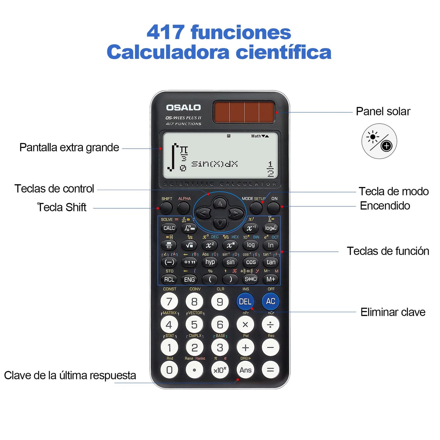 Calculadora Científica Pendancy 417 Función 12 Dígitos Pantalla Escrita Solares y Batería para Estudiantes y Universitarios