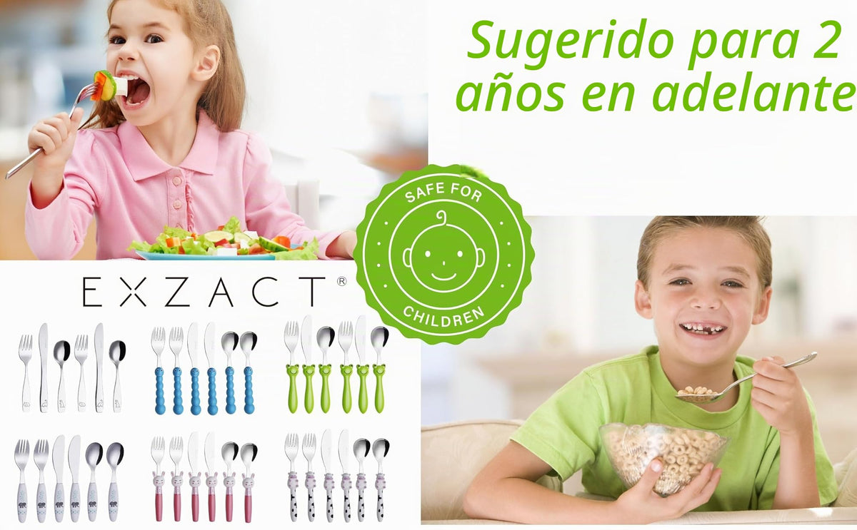 Exzact Cubiertos para niños 6 piezas - Cubiertos de acero inoxidable