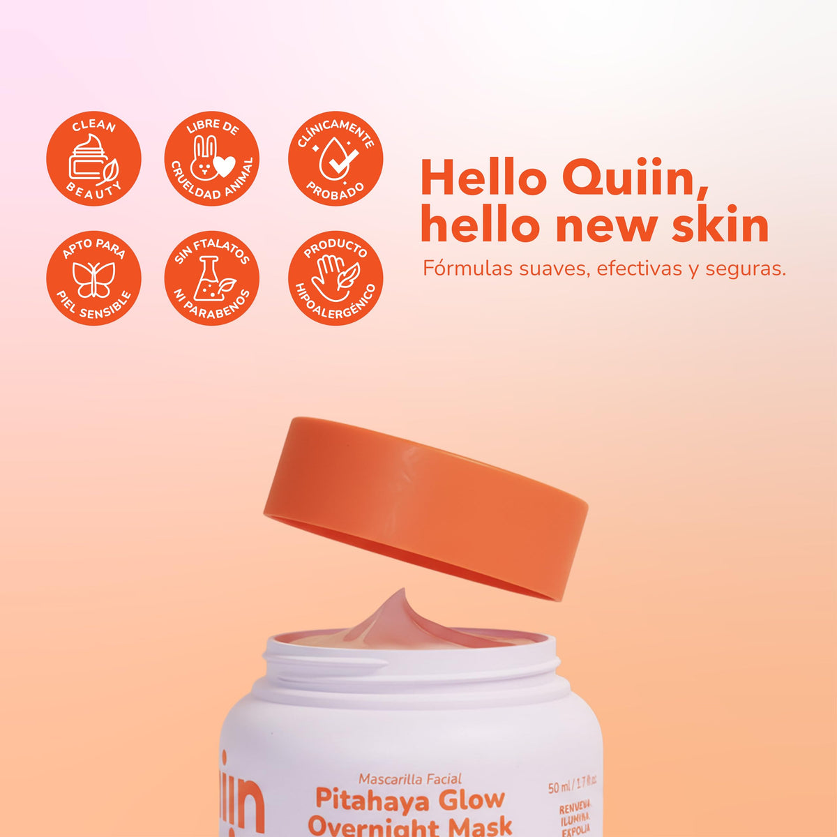 Quiin Pitahaya Glow Overnight Mask – Mascarilla Facial Nocturna con AHA’s de Pitahaya y Aloe Vera – Exfoliación Suave para una Piel Renovada y Radiante – 50 ml