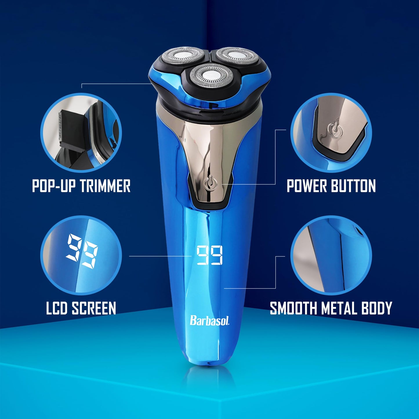 Barbasol Signature Series - Afeitadora eléctrica recargable en seco y húmedo con cuchillas de acero inoxidable, recortadora desplegable y visualización LCD