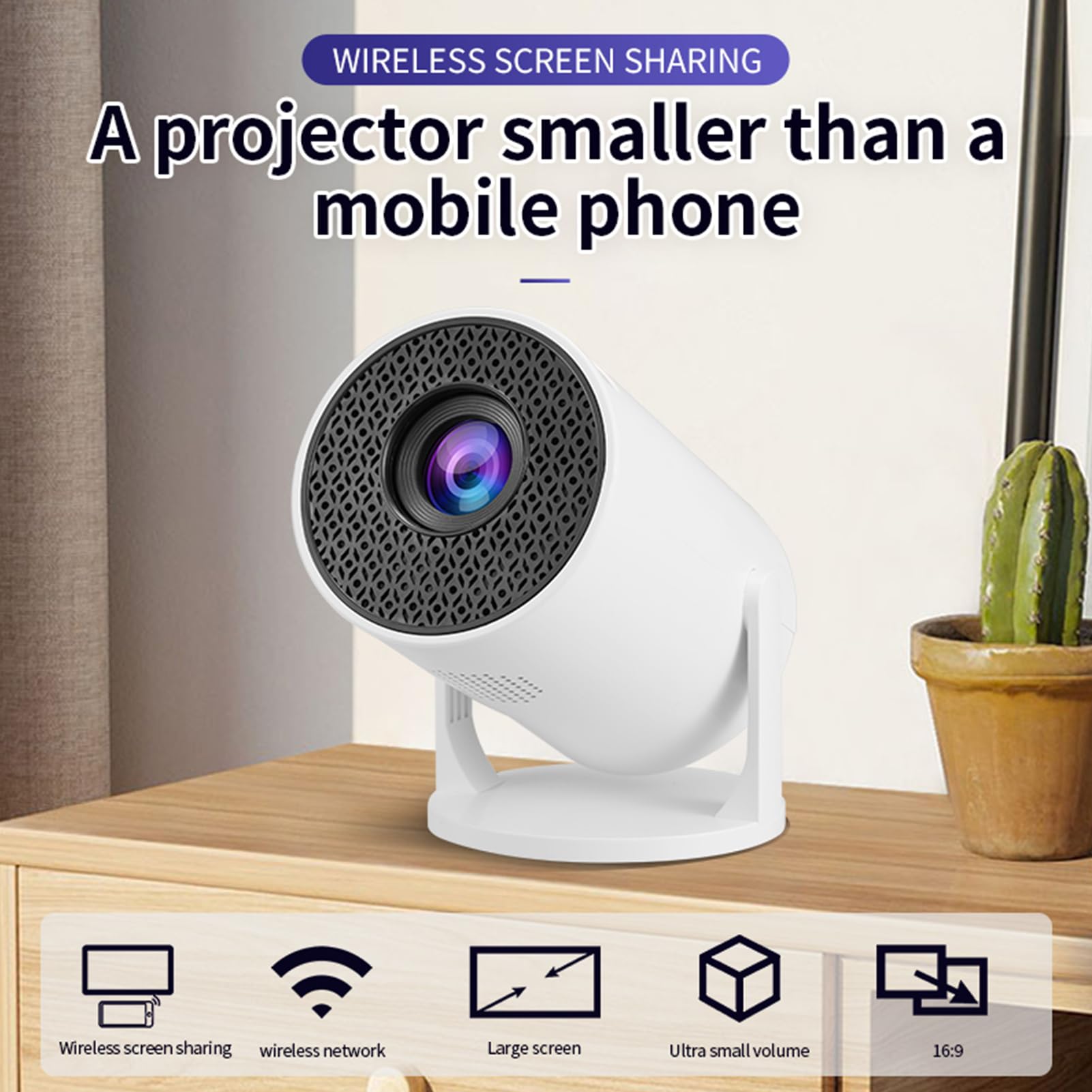 Proyector Portátil Inalámbrico 1080P Ajustable 270° con WiFi y Bluetooth