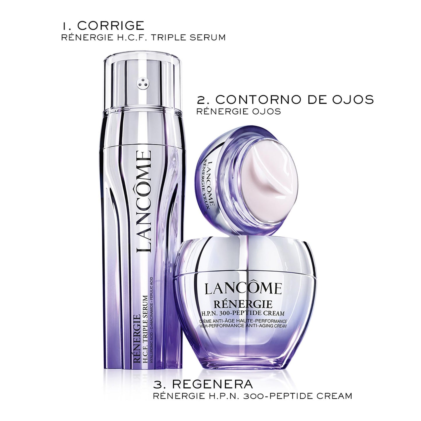Lancôme, Rénergie Triple Serum, Set de Regalo, Suero Rénergie H.C.F Triple Serum 50 ml + Suero Génifique Ultimate Serum Facial 7 ml + Crema Advanced Génifique Yeux 5 ml + Crema de Noche Rénergie Multi – Lift Night Cream 15 ml, 4 Piezas