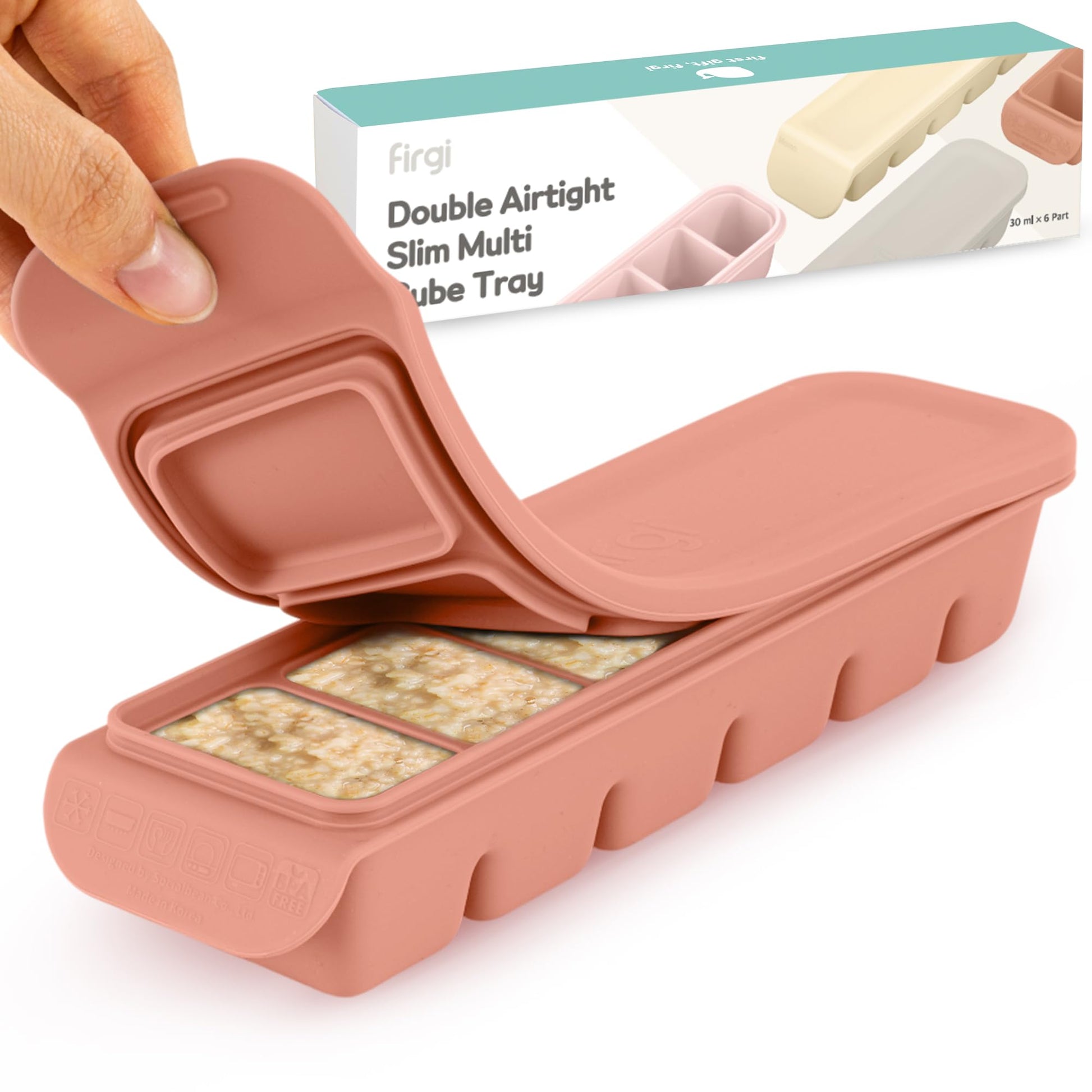 Firgi Bandeja de silicona para cubitos de hielo de 1 onza/6 secciones con tapa, 100% silicona platino de grado alimenticio, resistencia a fugas y apta para lavaplatos para preparación de alimentos