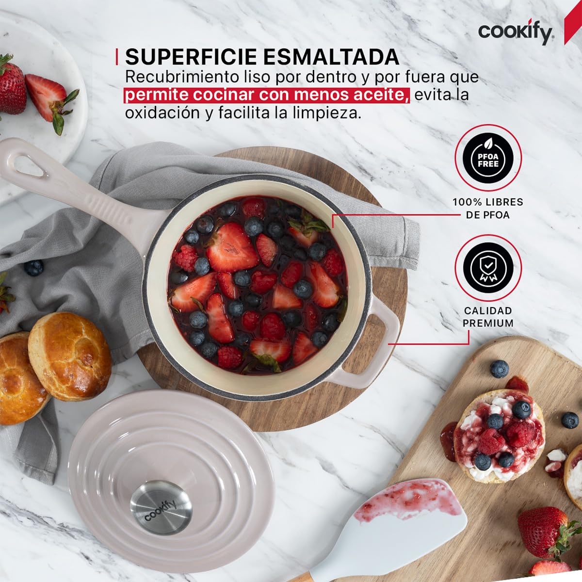Cookify Olla de Hierro Fundido Esmaltado para Horno y Estufa, Capacidad 1.5 Litros (Taupe, 17 cm)