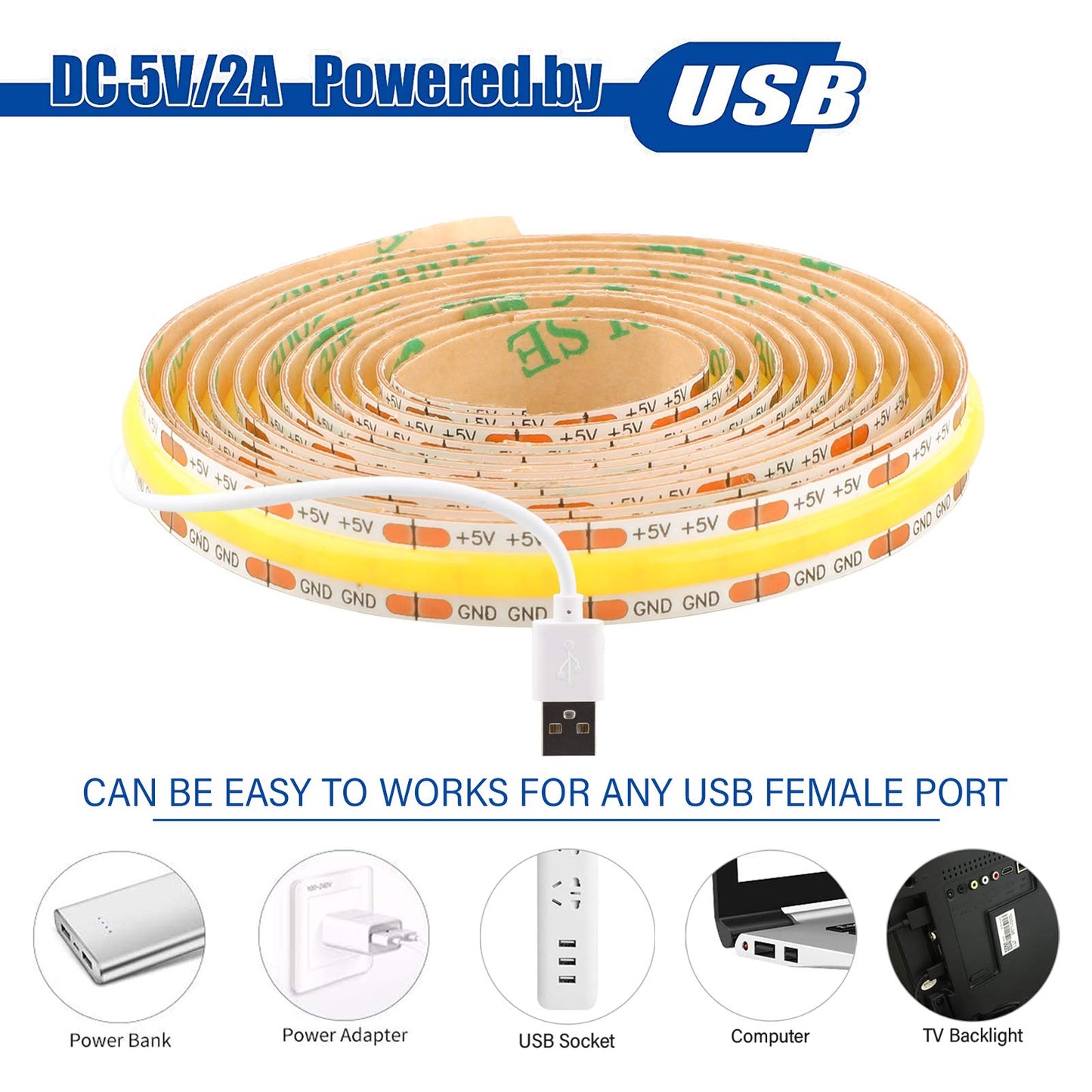 Tira de Luces LED COB USB