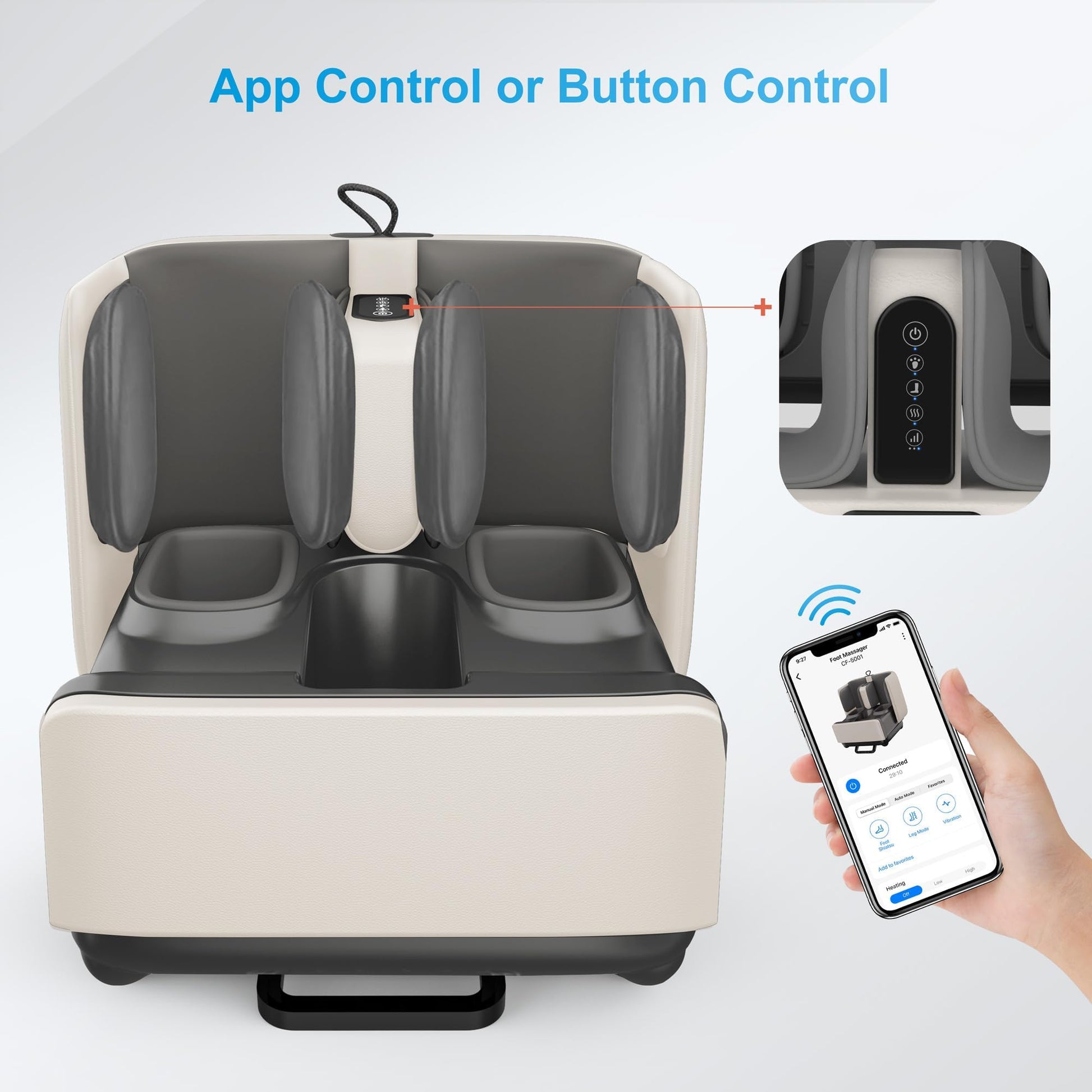 COMFIER Masajeador de pies Shiatsu 2 en 1 y reposapiés, masajeador de pies y pantorrillas con control de aplicación, masajeador de pies con calefacción, masajeador de pantorrillas para aliviar el dol
