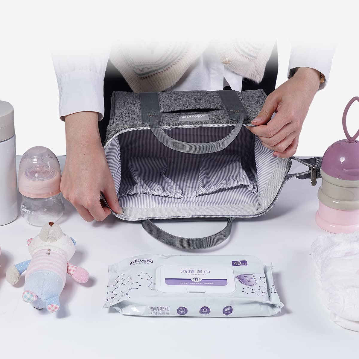SUNVENO Mochila para pañales con cambiador portátil, mochila de viaje multiusos, gran capacidad para mamás y papás, Mochilas bolsa