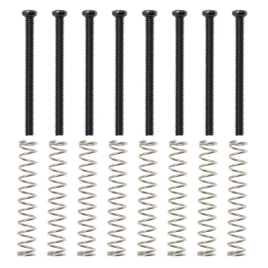 Create idea - Juego de 8 tornillos de montaje de pastilla Humbucker M2.5 x P0.45 de longitud 31 mm con resortes de 28 mm para instalación y ajuste de pastilla de doble bobina, color negro