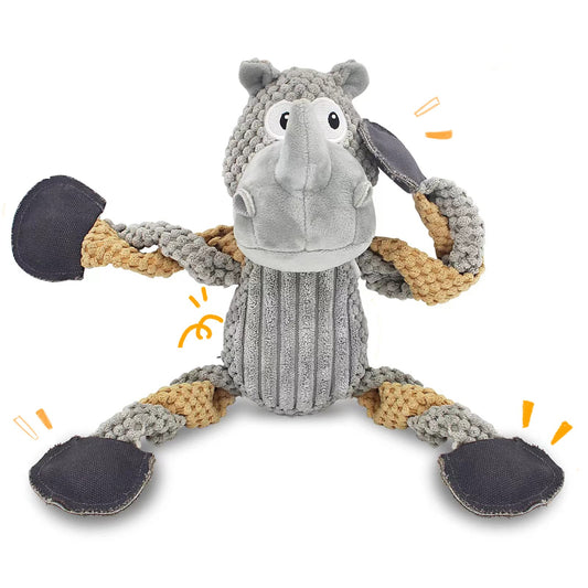Juguetes chirriantes para perros, juguetes de peluche para perros, juguetes de peluche interactivos duraderos para perros de peluche para cachorros, pequeños, medianos y grandes, para reducir el aburrimiento agresivo (gris)