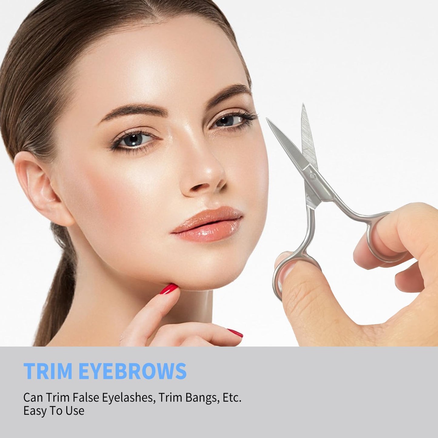 Tijeras para cejas, tijeras pequeñas para cabello, cejas, cabello de nariz, barba, pestañas, cutícula, acero inoxidable, punta recta, tijeras para el cabello de nariz - ASONTAO