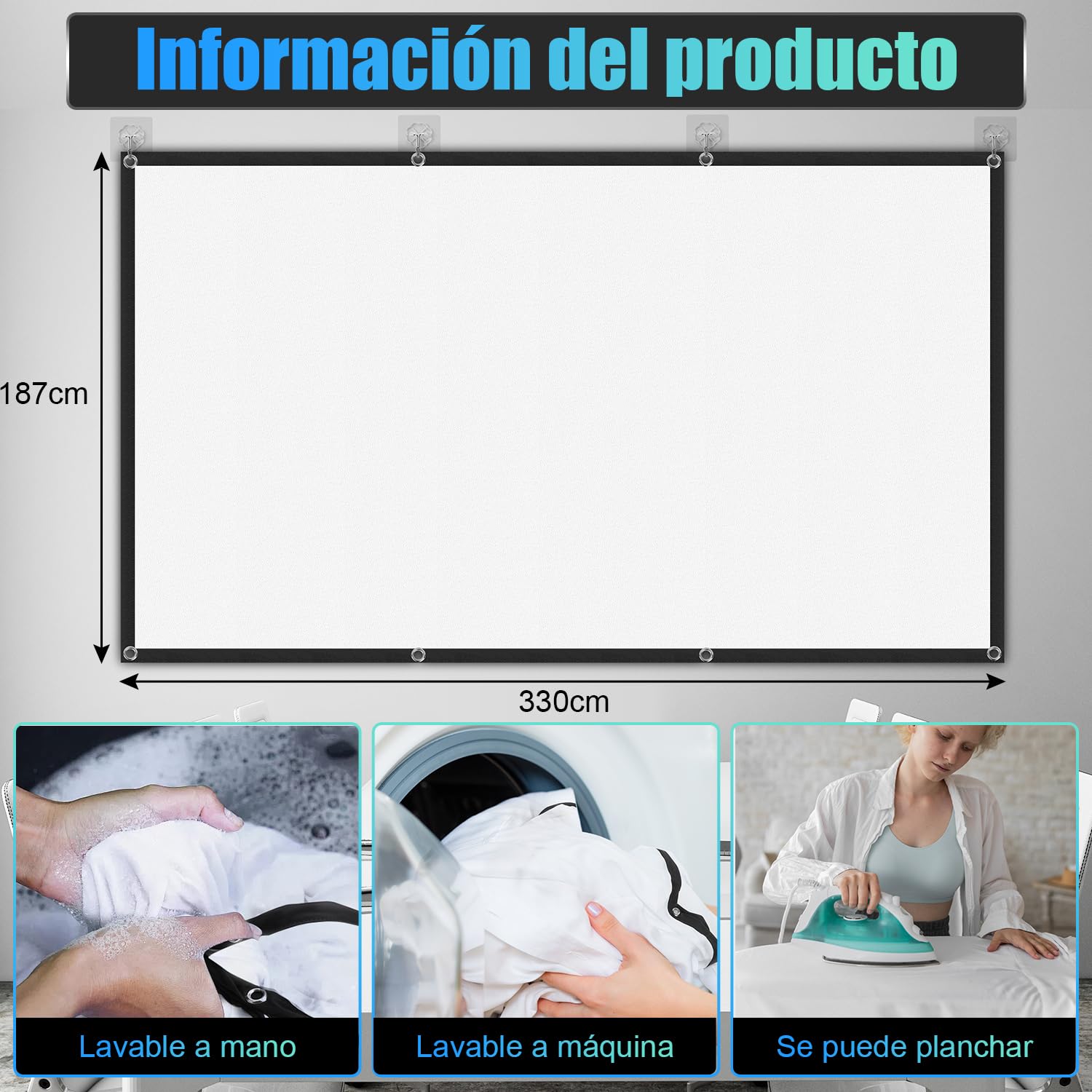 Kesntto 150 Pulgadas Visualización de Proyección, Visualización de Proyección al Aire última Intervensión, Visualización de Proyector Lavable, 16:9, Plegable, Portátil, Proyección de Doble Cara