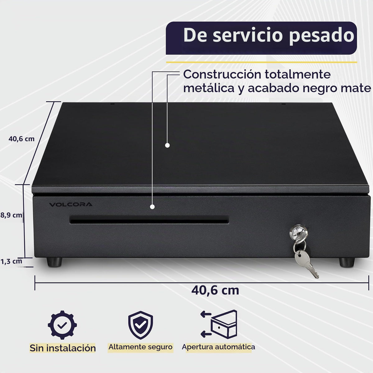 Cajón de Caja Registradora Volcora Negro con Ranuras Ajustables para Sistema POS