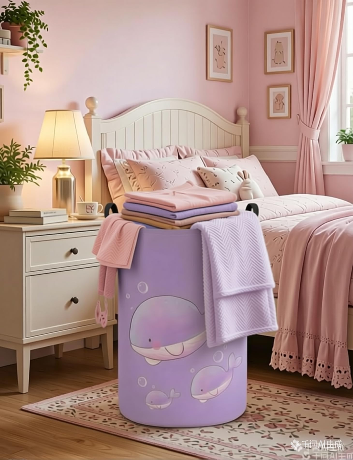 ONOEV Cesta de Almacenamiento Redonda y Plegable para niñas, Cesta de Ropa Sucia para niños, Cesta de Regalo Morada, Ideal para decoración del hogar y Almacenamiento de Juguetes (Ballena Morada)