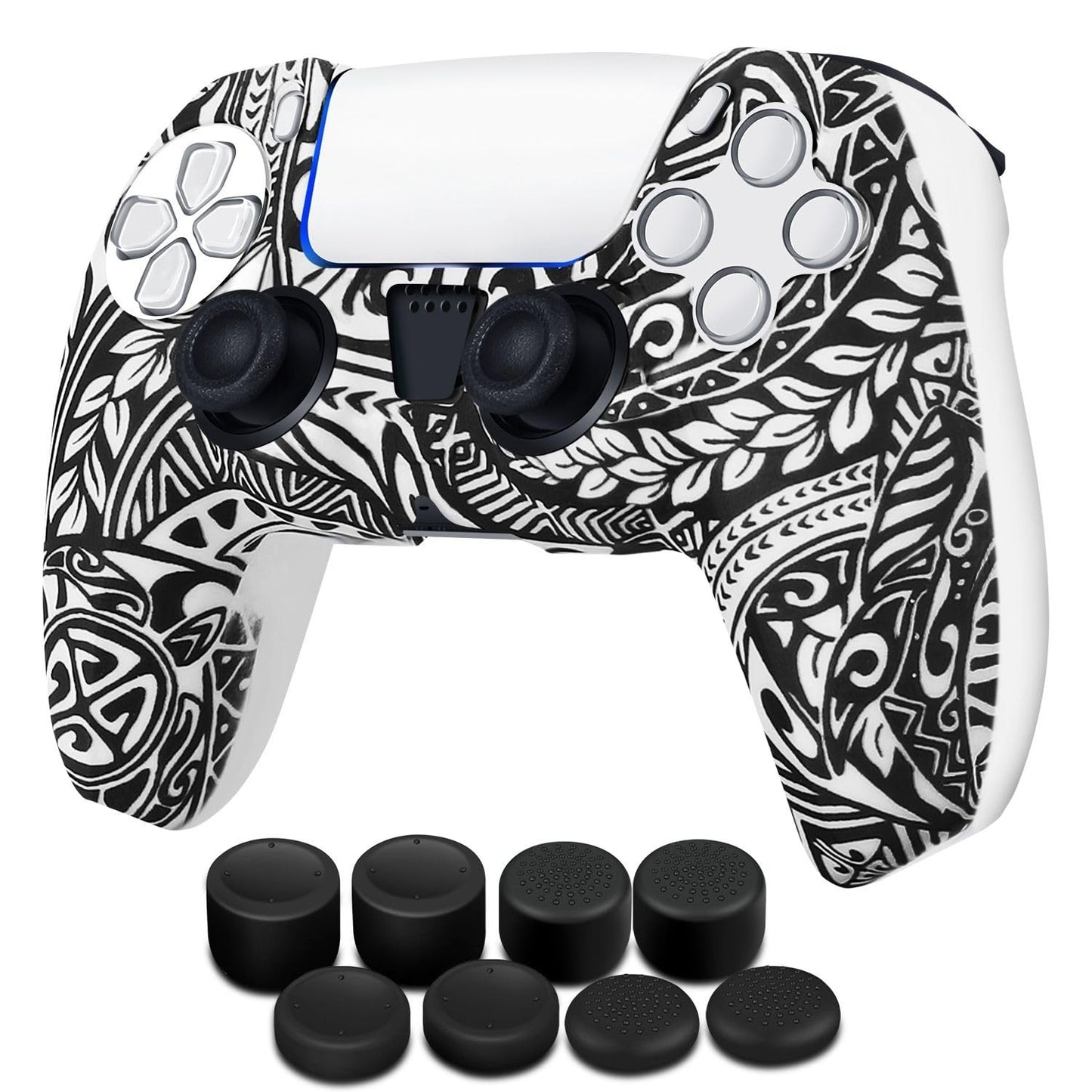 Funda de Silicona TNP PS5 Negro con 8 Empuñaduras Tribales Ergonomía para PlayStation 5