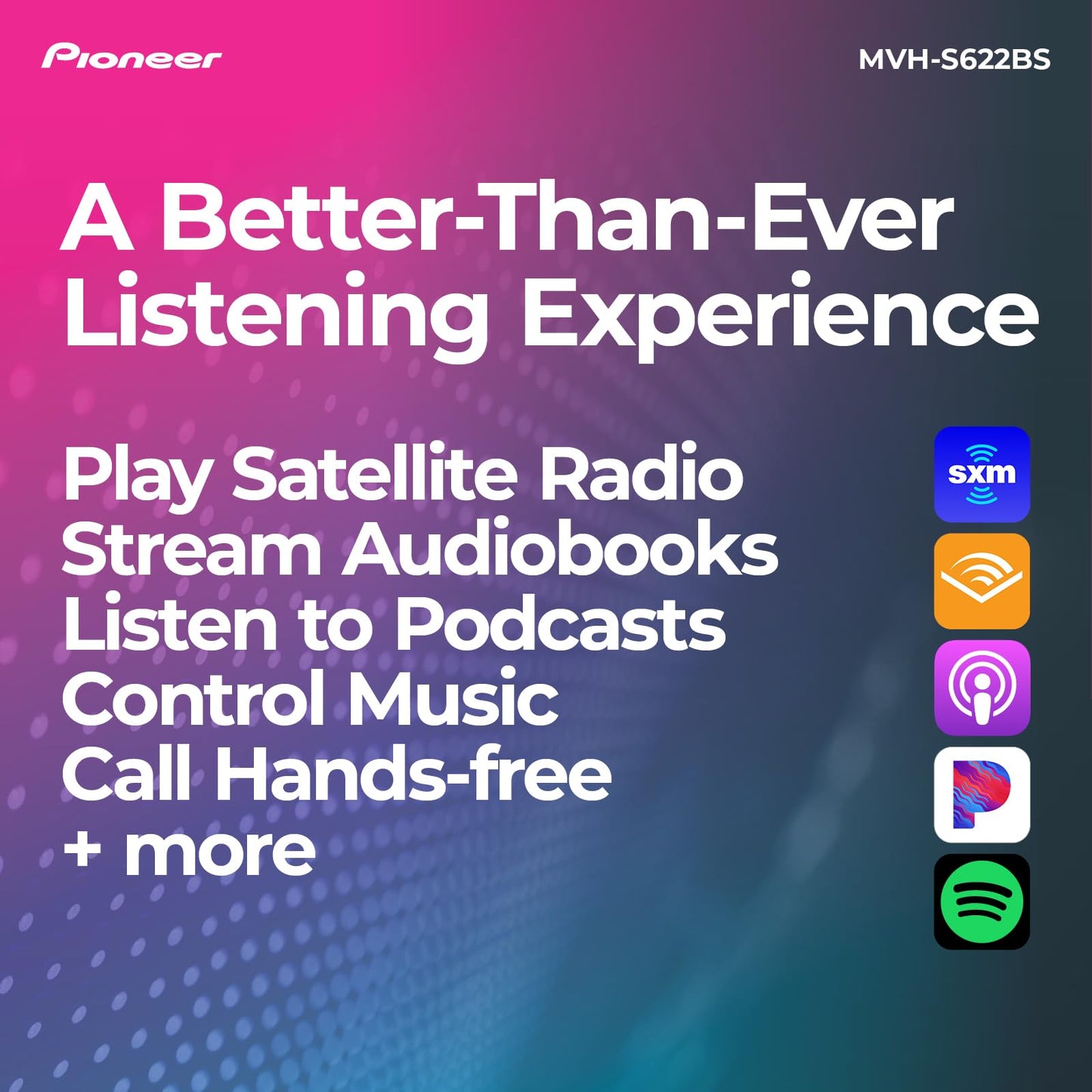 Pioneer MVH-S622BS Double DIN, Amazon Alexa, Pioneer Smart Sync, Bluetooth, Android, iPhone - Receptor de Medios Digitales de Audio