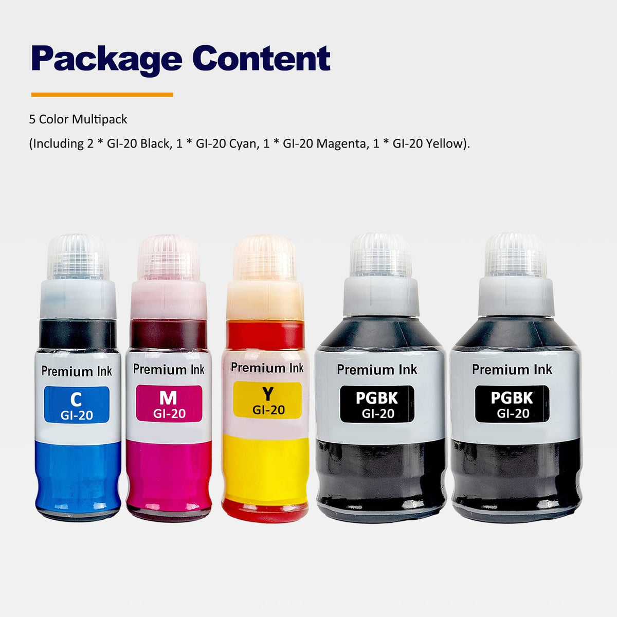 Botellas de Tinta de Repuesto LAIPENG GI-20 para Impresoras Canon PIXMA G6020 G7020 G5020 5 Colores