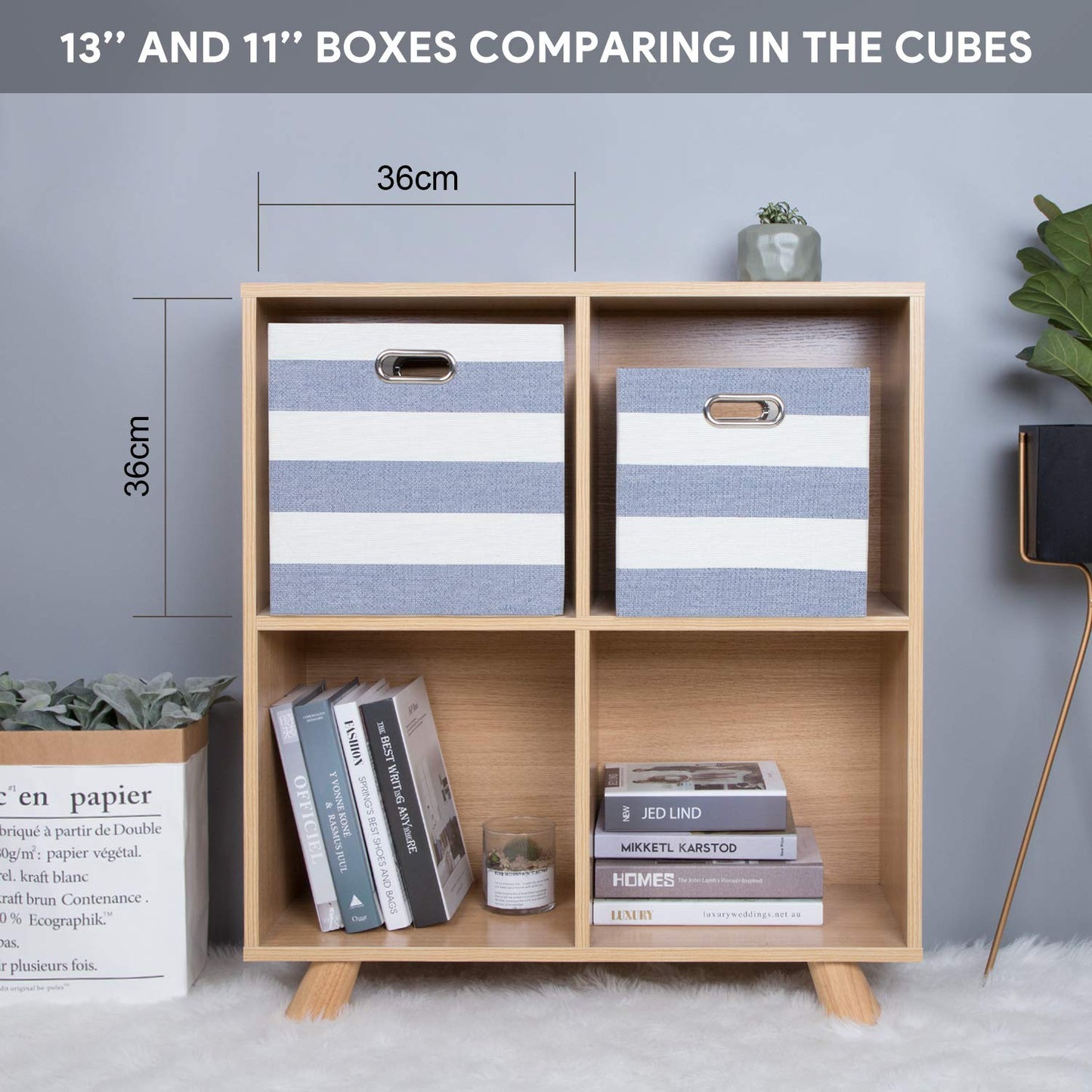 Posprica, cestos organizadores con forma de cubo retraíbles, 33×33 cm, cestas de almacenamiento de tela con forma de cubo, cajones para contenedores para guarderías, oficinas, armarios (Juego de 4