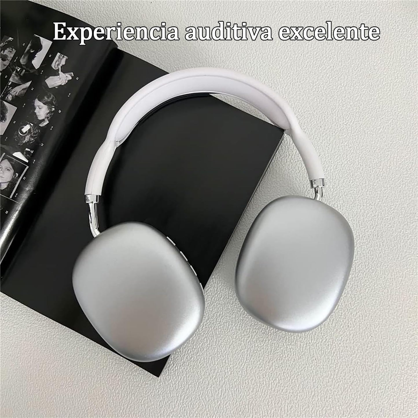 Audífonos inalámbricos on-Ear, Diadema Inalámbricos, Bluetooth 5.1, Micrófono Incorporado para Llamadas, Soporta TF, Conexión de Cable 3.5 mm, hasta 10 Horas, Alcance Inalámbrico de 10 Metros (Plata)