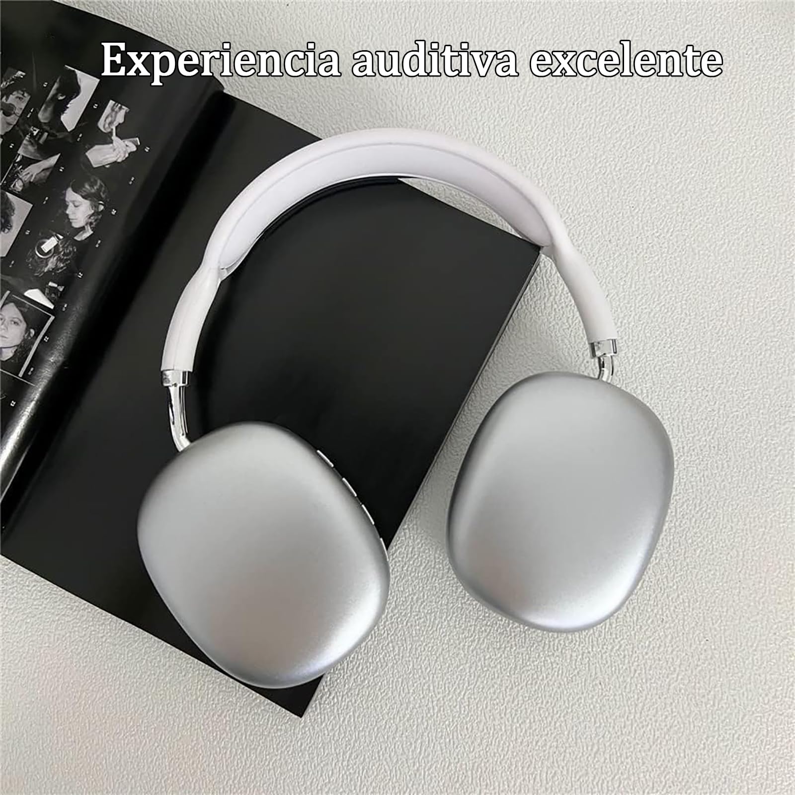 Audífonos inalámbricos on-Ear, Diadema Inalámbricos, Bluetooth 5.1, Micrófono Incorporado para Llamadas, Soporta TF, Conexión de Cable 3.5 mm, hasta 10 Horas, Alcance Inalámbrico de 10 Metros (Plata)