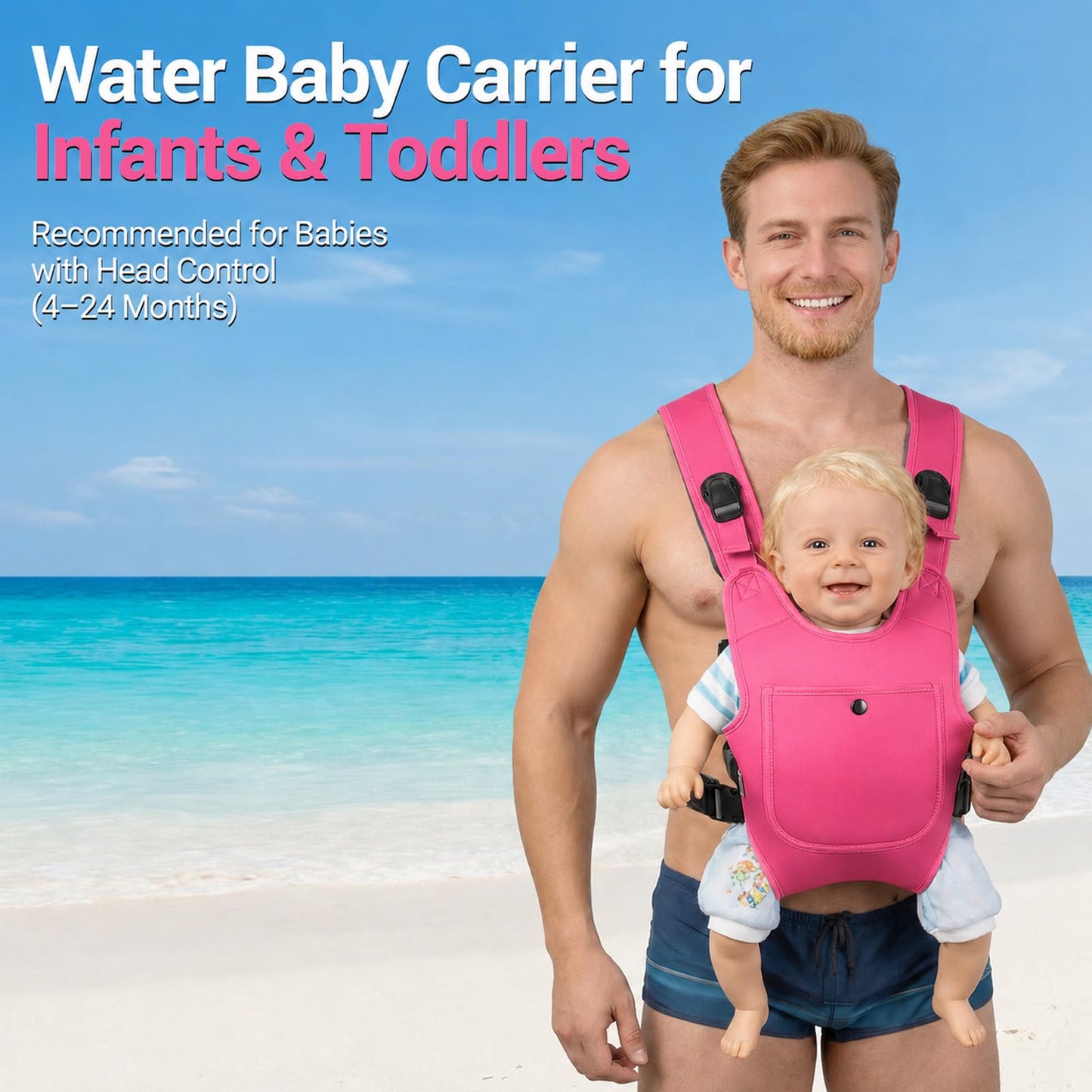 Portabebés de neopreno para bebés recién nacidos a niños, ergonómico e impermeable para el pecho con correas ajustables, transpirable y ligero, equipo de uso para verano, piscina, natación y playa