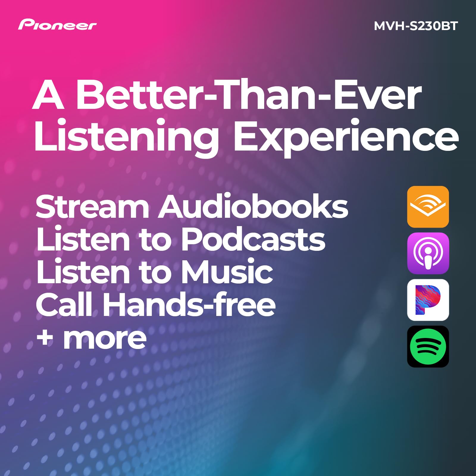 Pioneer MVH-S230BT Bluetooth estéreo de Coche con entradas USB, conectividad de Smartphone, Llamadas Manos Libres