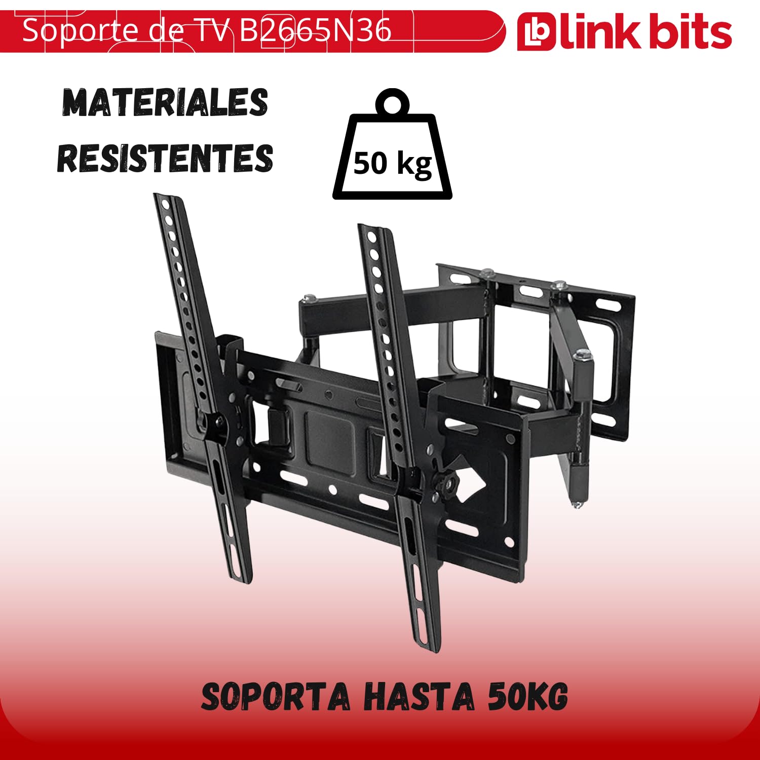 LINK BITS B2665N36 Soporte de TV movible con Brazo para Pantallas de 26” a 65” Pulgadas, hasta 50 Kg (Materiales Reforzado).