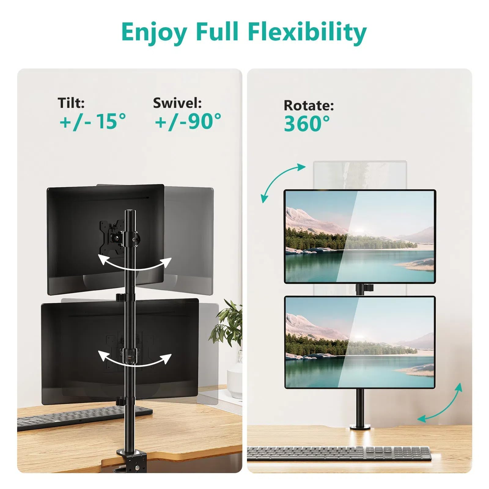 Soporte de Computadora WALI Negro de Monitor Dual para Pantallas de hasta 27 Pulgadas con Base de Ojal Opcional