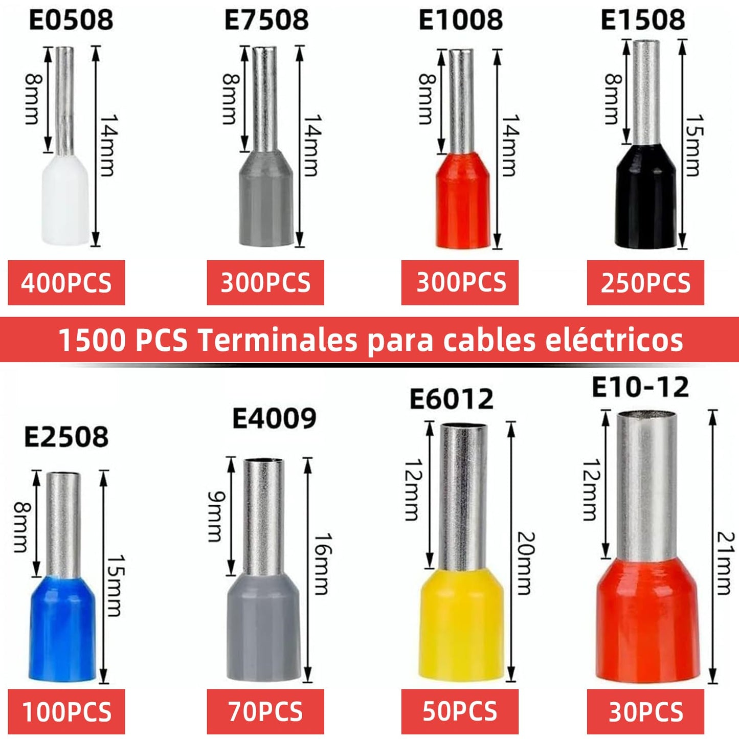 Kit de Terminales y Alicates HCS8 6-4A Negro para Cables Eléctricos