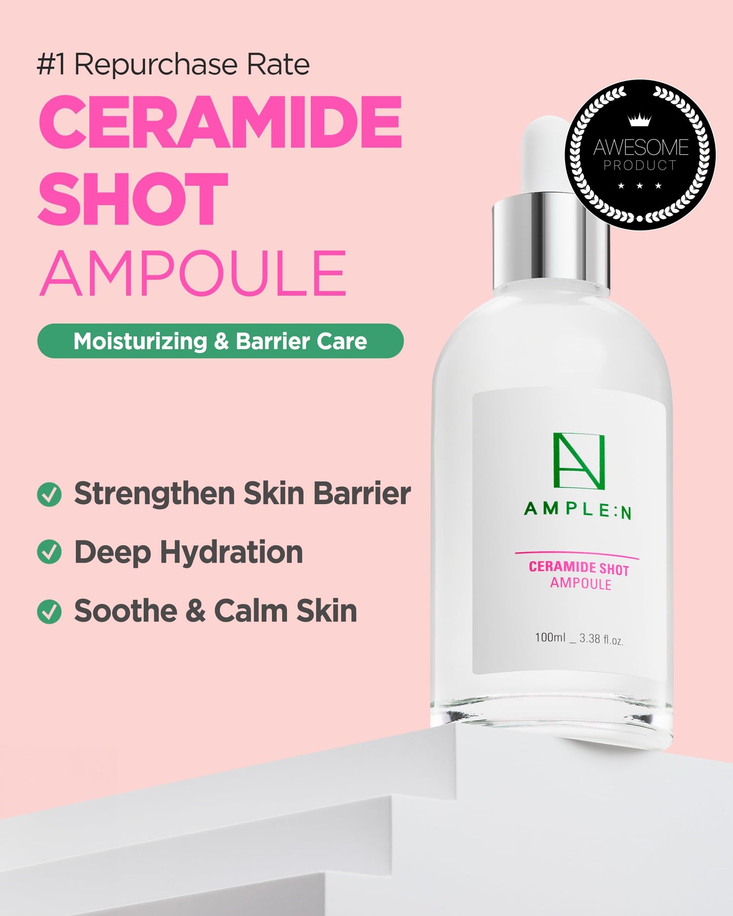 CORÉANA Nintendo [AMPLE:N] Ceramide Shot Ampoule 3.38 fl. oz. (100ml) - Dermatologist Tested Moisturising Ampoule with Ceramide, Strengthen Skin Barrier, Makes Skin Moist and Healthy for Sensitive & Rough Skin
