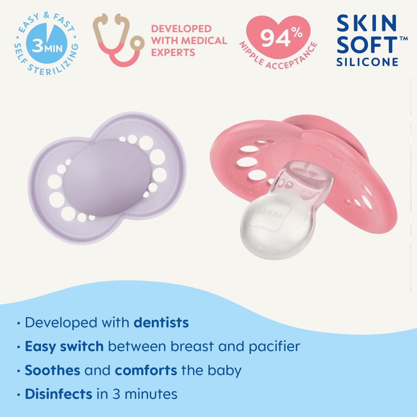 MAM - Chupetes originales mate para bebé, Binky para más de 16 meses, pezón de silicona sin BPA, fácil de limpiar, mejor para bebés lactantes, desarrollado con expertos médicos, 2 unidades de Binkies
