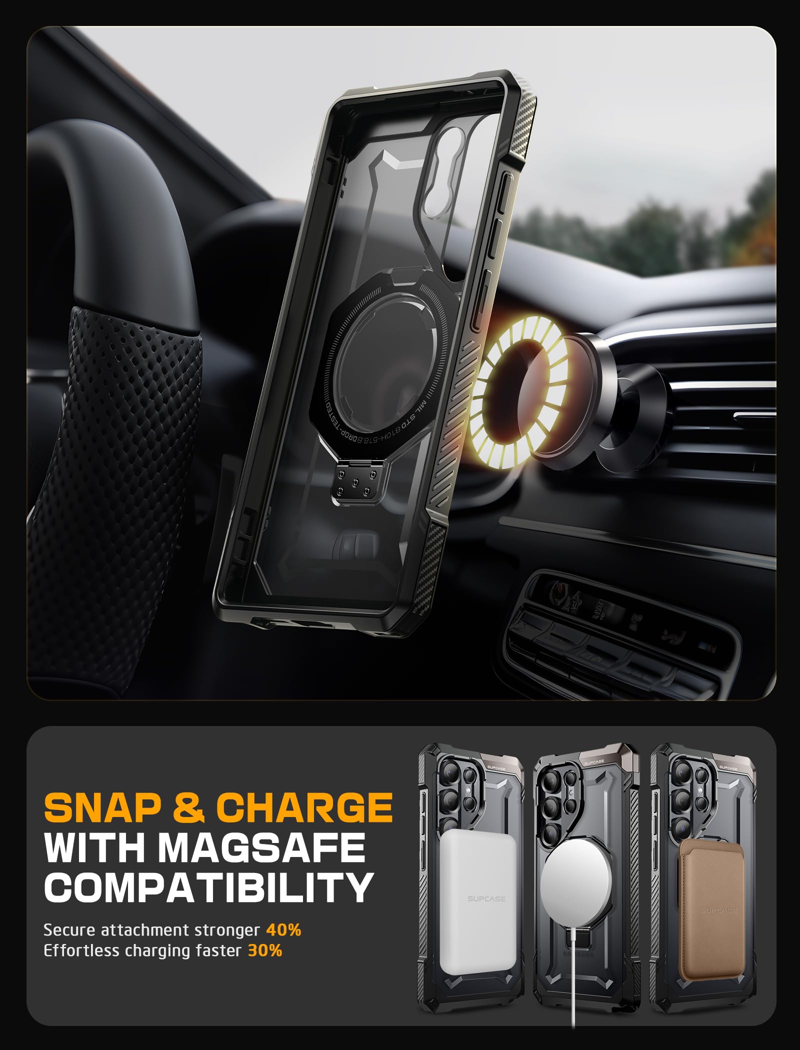 Funda Resistente SUPCASE Negro UBGrip con Soporte Kickstand para Samsung Galaxy S25 Ultra