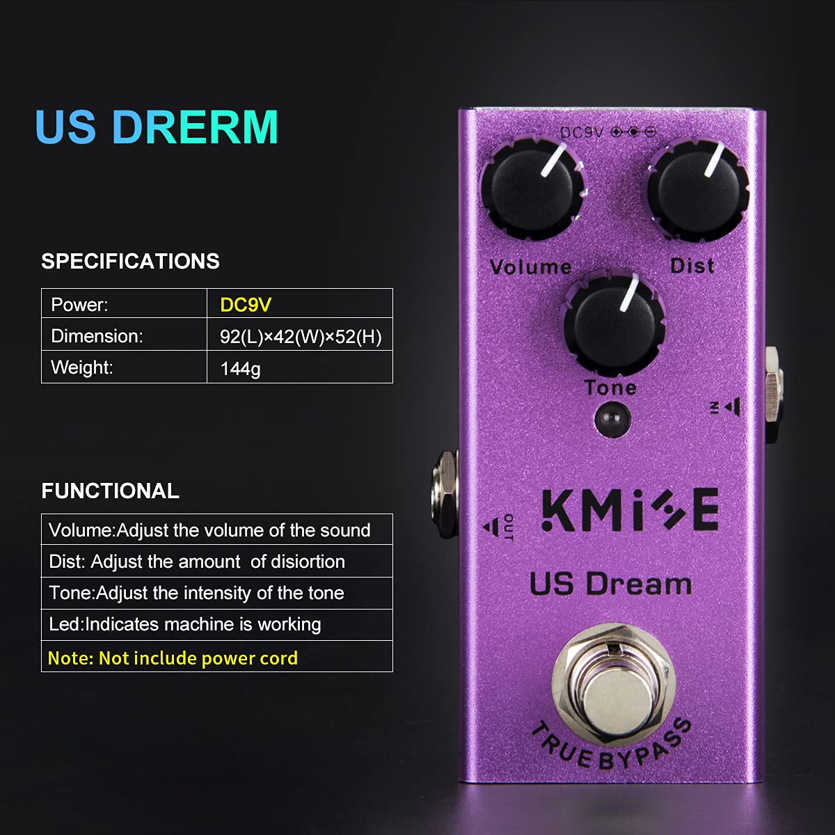 lotmusic Pedal de efectos de guitarra eléctrica Mini tipo único DC 9V True Bypass (US Dream)