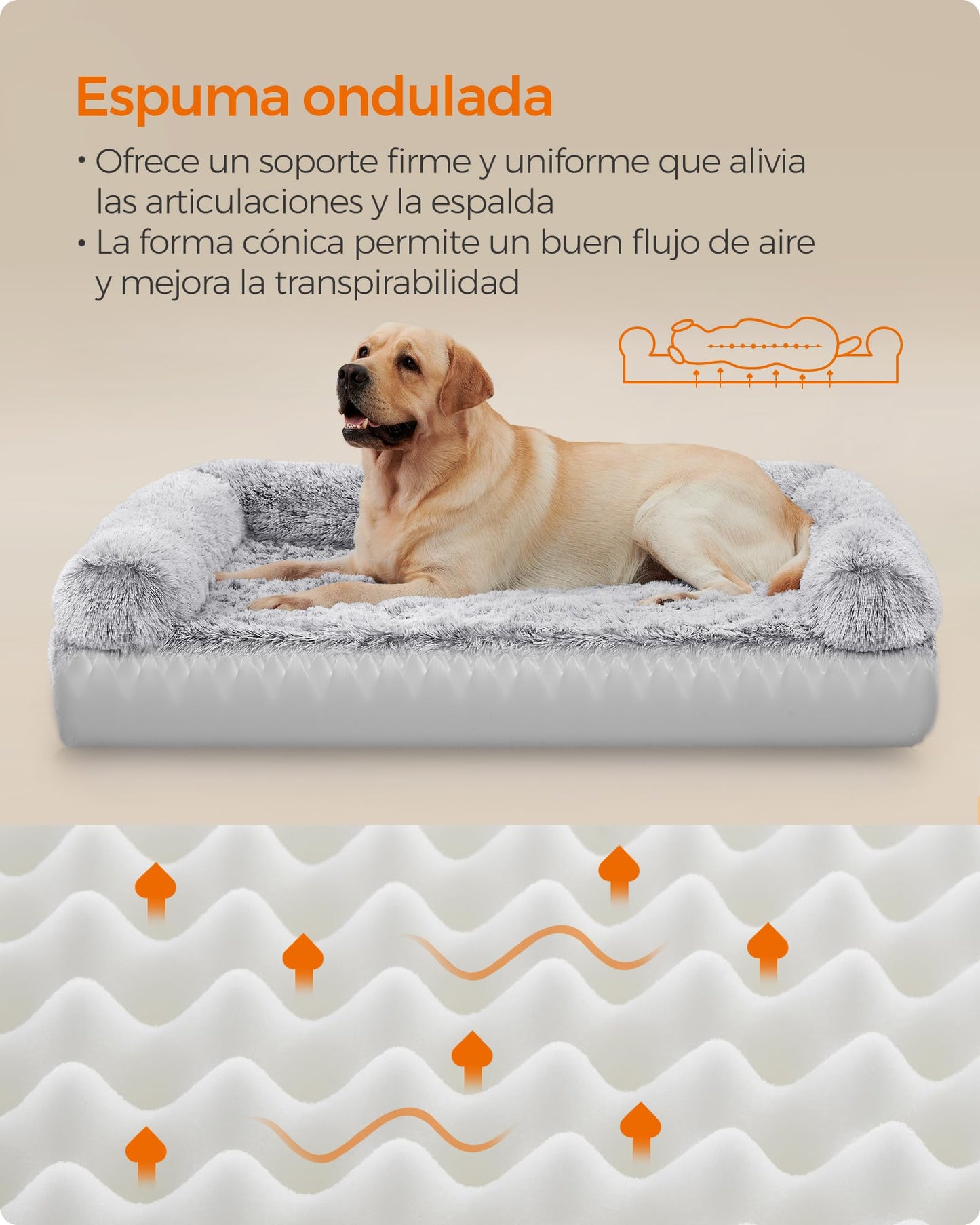 Cama para Perros Feandrea Gris Ombré XXL con Funda Lavable y Extraíble para Mascotas Grandes