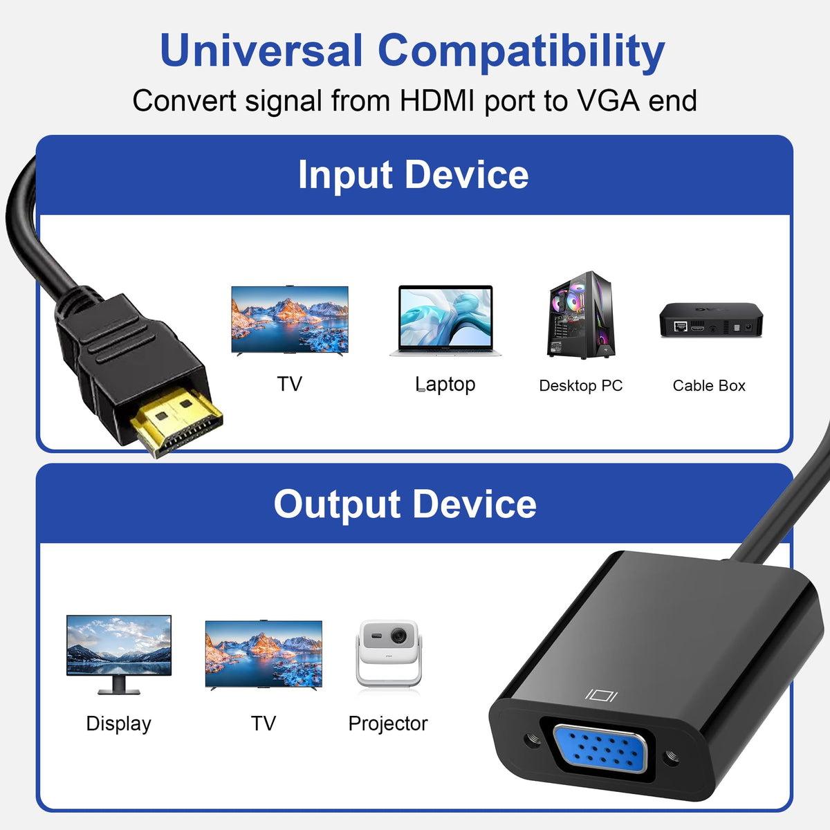 Adaptador HDMI a VGA HOYAWU Chapado en Oro Unidireccional Paquete de 2 Unidades para Monitor y Computadora