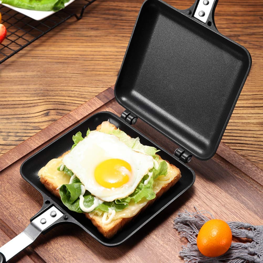 Henoot Sartén de doble cara, sándwich maker multifunción de aluminio de doble cara, sandwichera con asas, antiadherente, sartén para tostadas, cake tostadas
