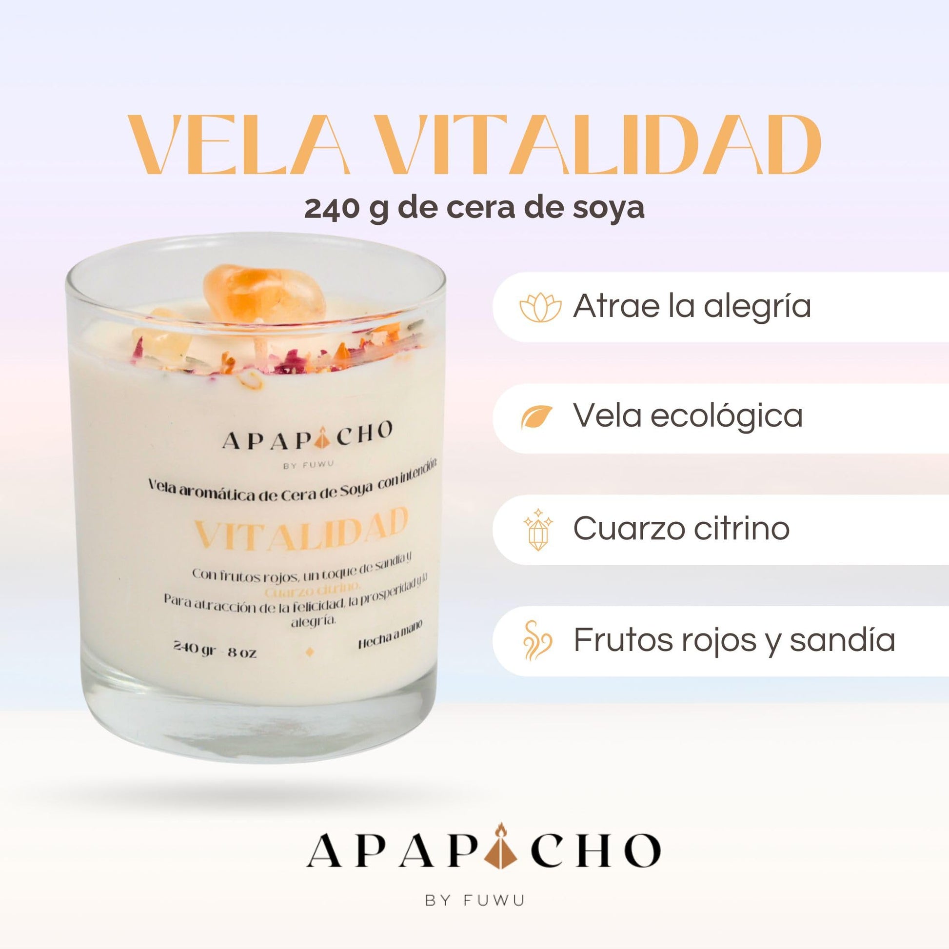 Fuwu, velas aromaticas relajantes de cera de soya con cuarzos naturales, velas decorativas hechas a mano con hierbas de olor, aromatizantes para hogar, velas aromaticas (Frutos rojos con sandía)