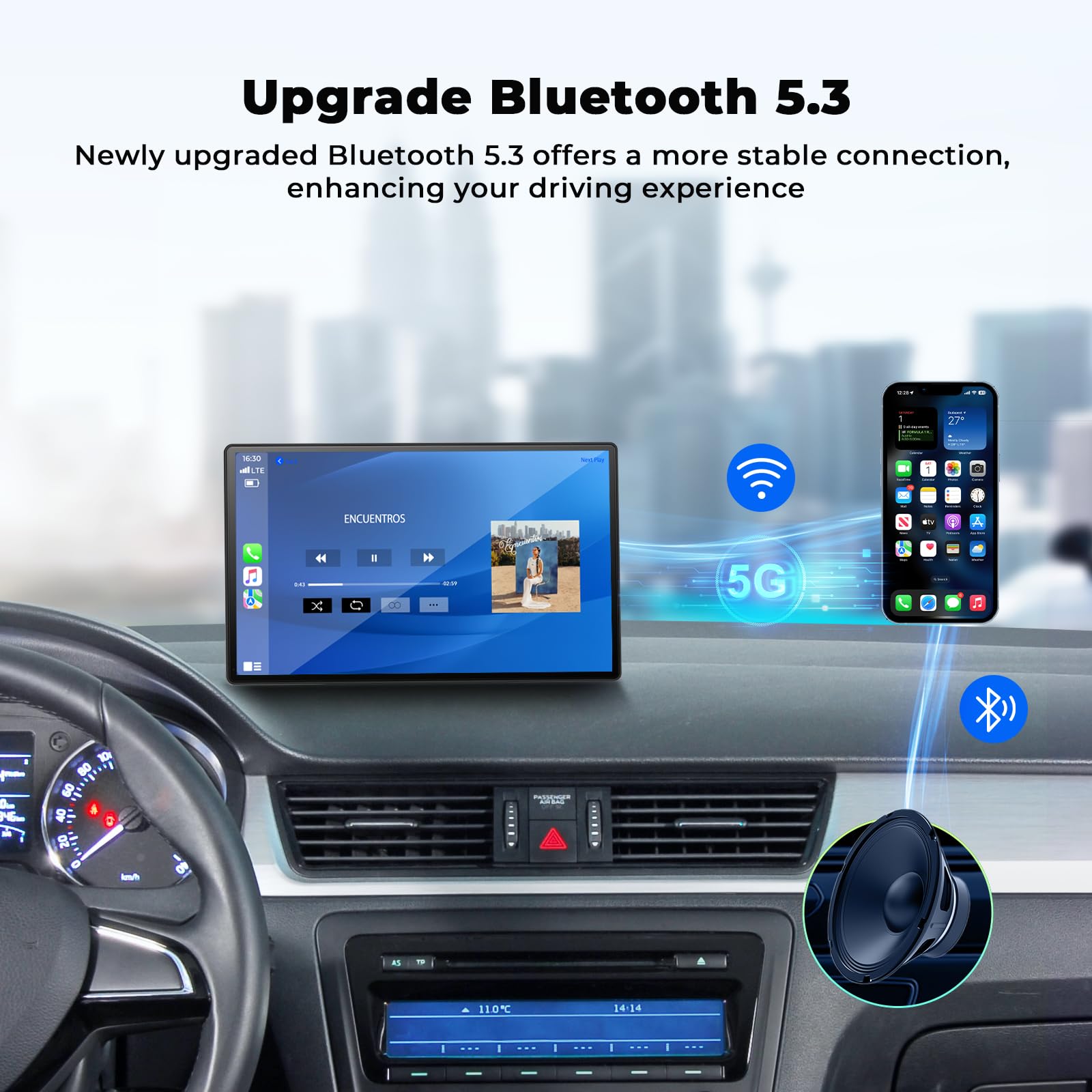 Pantalla Portátil Volam Negra CarPlay/Android Auto 9'' con Cámara de Reversa y Bluetooth Compatible con Todos los Vehículos