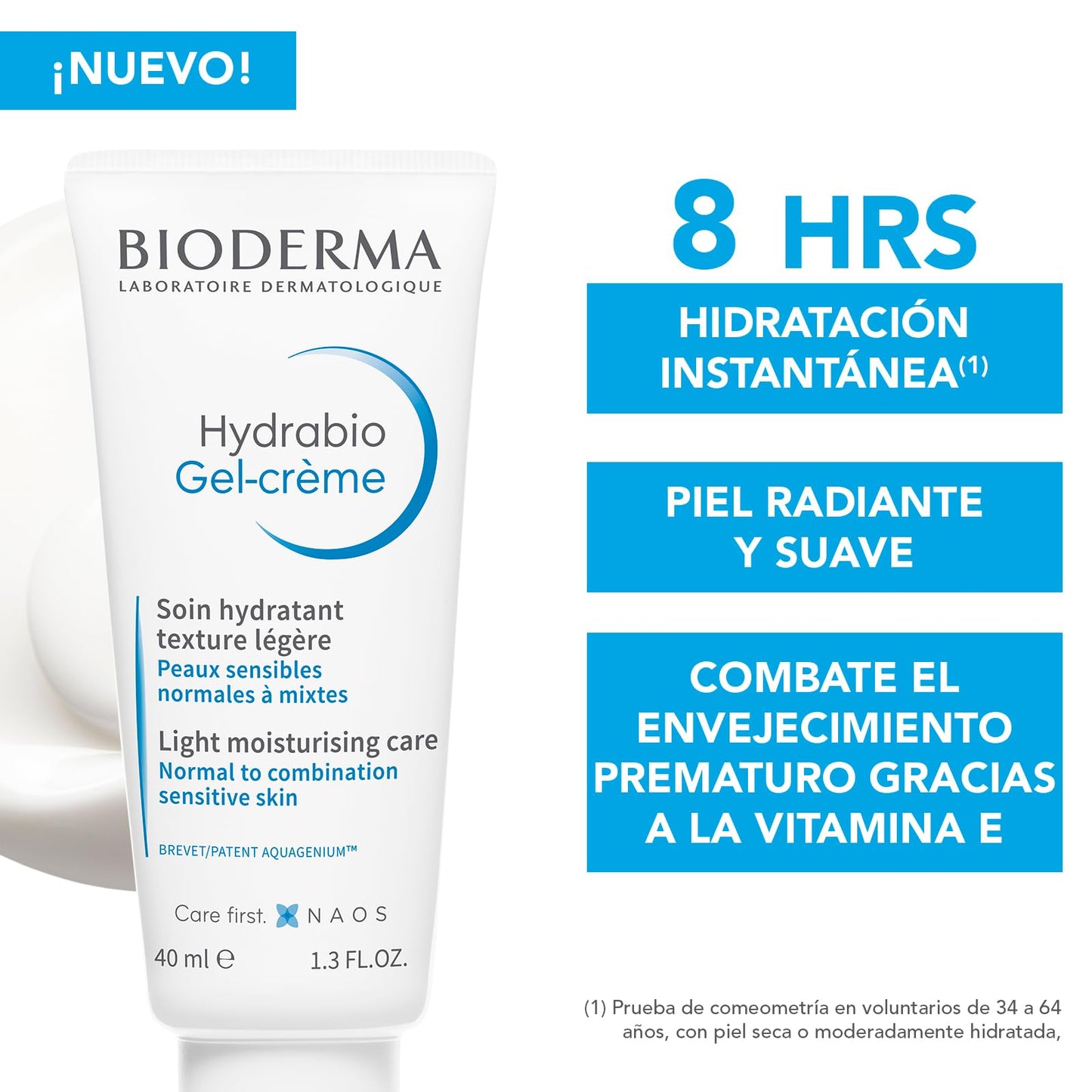Bioderma Hydrabio - Crema hidratante de gel para piel sensible normal a combinada, 1.3 onzas líquidas
