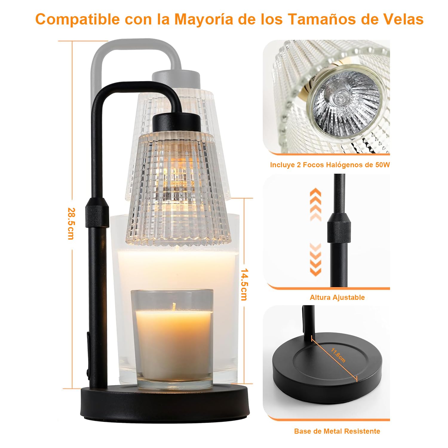 Lámpara para Velas Aromáticas con Temporizador y Regulación de Brillo, Altura Ajustable, Regalo para Nuevo Hogar, Decoración de Habitación, Lámpara Calentadora de Velas con 2 Bombillas