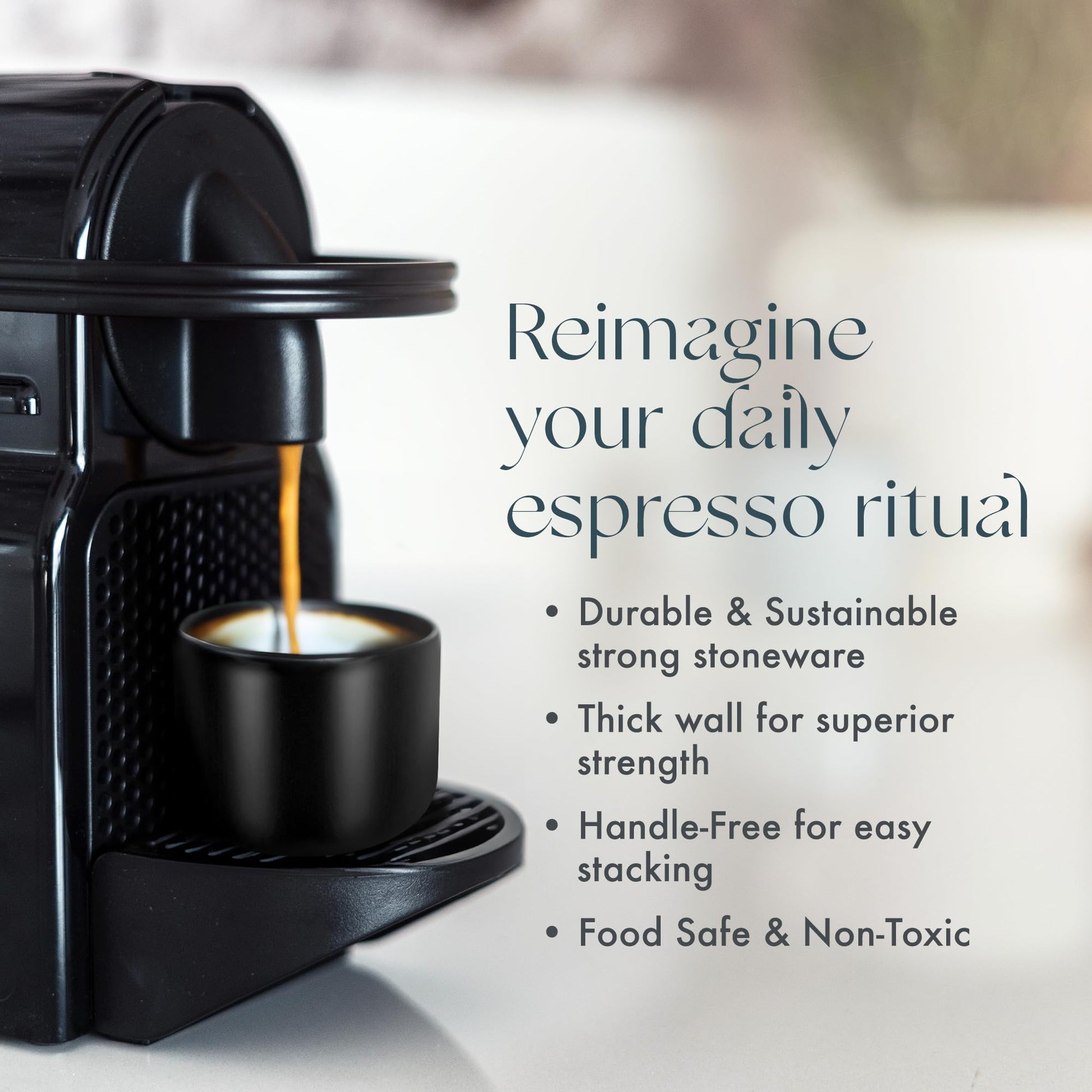 Folk Ceramics Leonard Tazas de café expreso de cerámica | Modernas tazas apilables demitasse para espresso, paredes gruesas, sin mango, duraderas, aptas para lavaplatos y microondas, juego de 2, 3