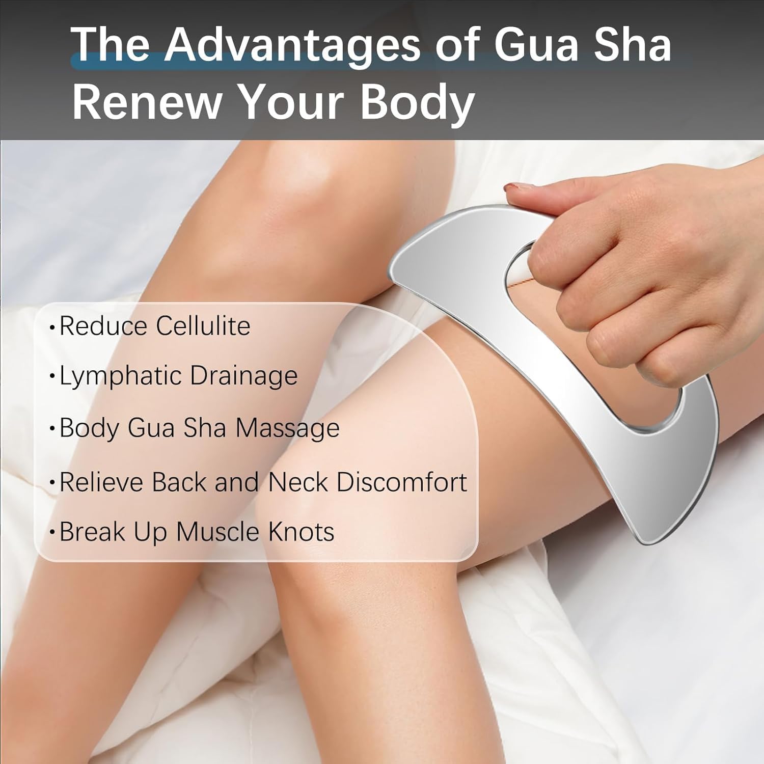 Herramienta de masaje Gua Sha de acero inoxidable con asa, raspador muscular corporal para espalda, cuello, cara y pierna, herramienta de raspado de fascia más grande para alivio de tejidos profundos