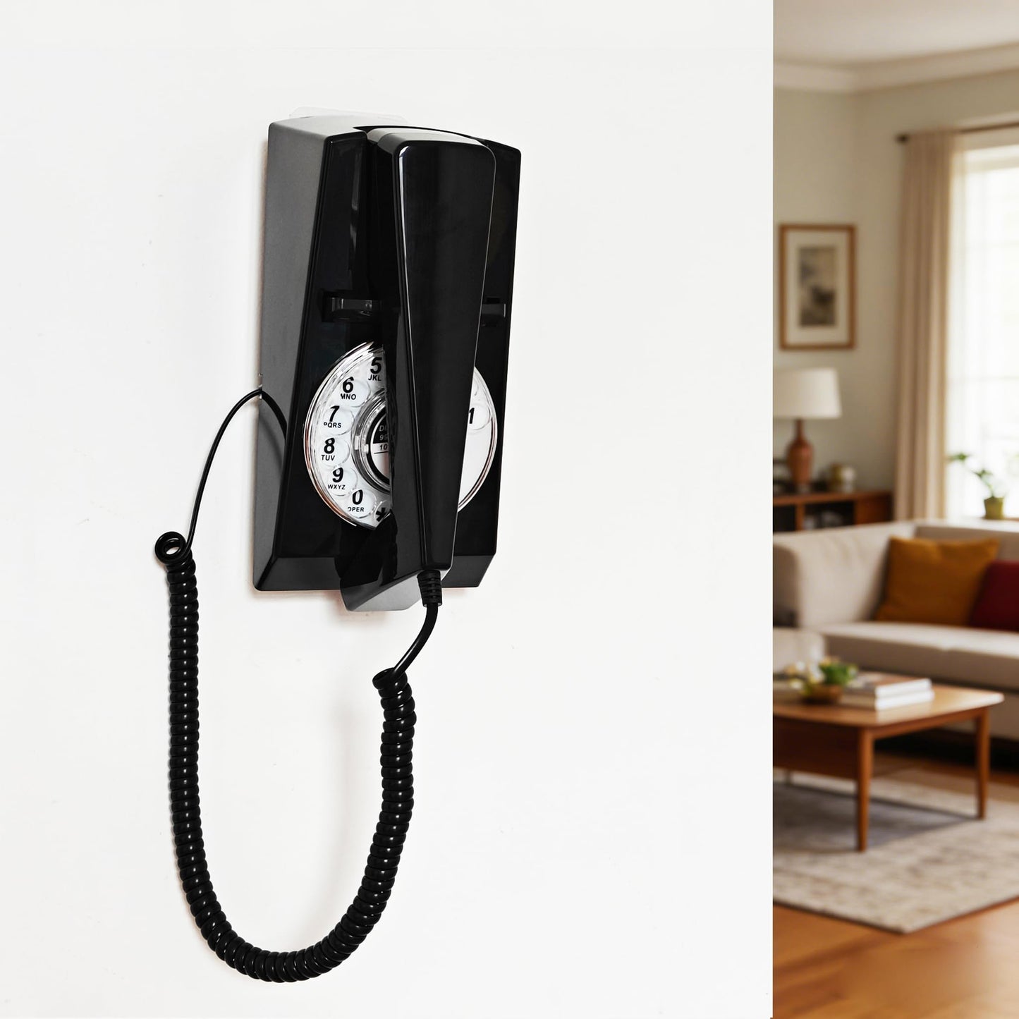 Teléfono retro Artisam, teléfono de pared con cable clásico, teléfono fijo antiguo, esfera rotativa, para oficina en casa, hotel, escuela (negro)