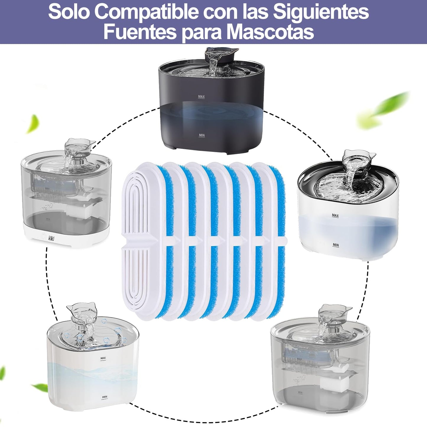 Filtros de Repuesto Rispetit 74oz 2.2 L Carbón Activo y Resina para Fuente de Gatos (6 Piezas)